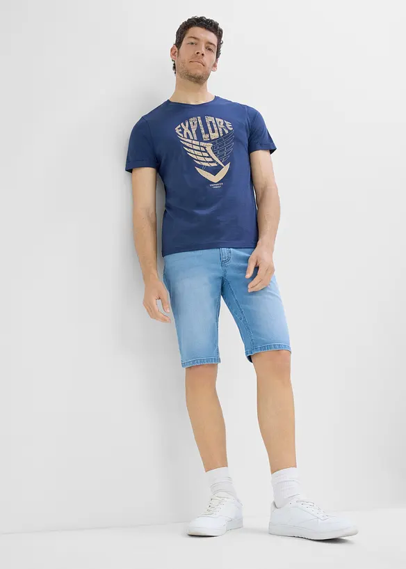 Lot de 2 bermudas regular en jean extensible, entrejambe renforc&eacute;, bonprix