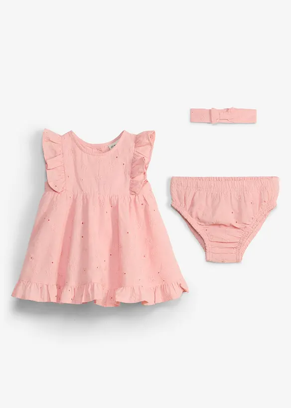 Robe b&eacute;b&eacute; avec culotte et bandeau assortis 100% coton (ens. 3 pces), bonprix