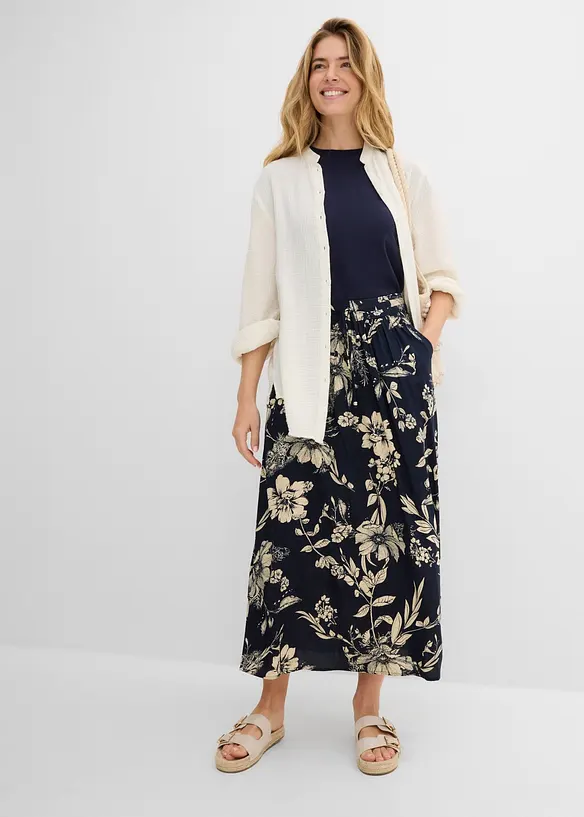 Jupe longue en viscose avec taille &eacute;lastique et lien &agrave; nouer, bonprix