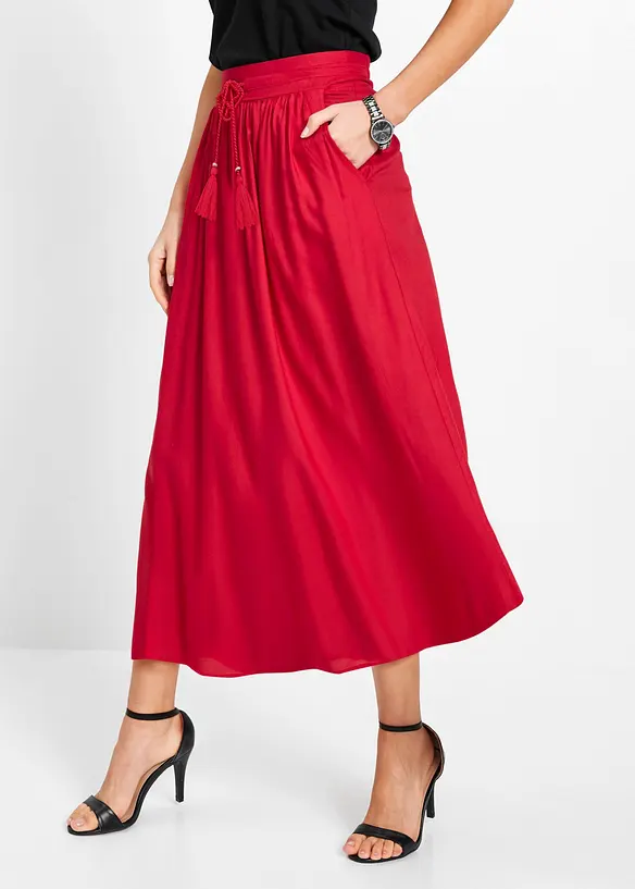 Jupe longue en viscose avec taille &eacute;lastique et lien &agrave; nouer, bonprix