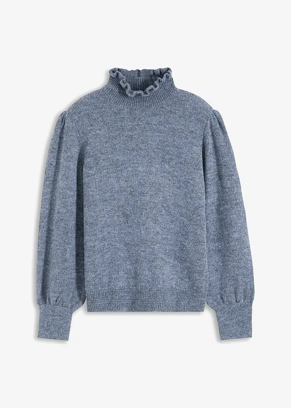 Pull &agrave; col roul&eacute; volant&eacute;, bonprix