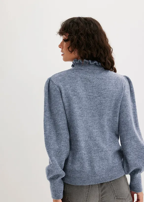 Pull &agrave; col roul&eacute; volant&eacute;, bonprix