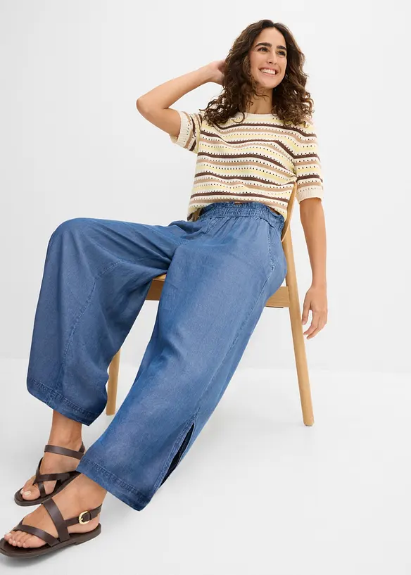 Pantalon palazzo, bas de jambes fendus, longueur 7/8, bonprix
