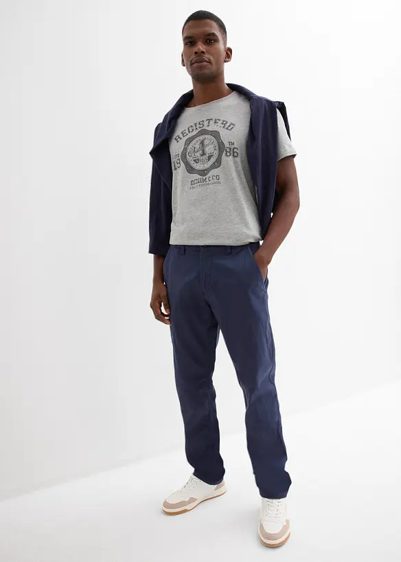 Pantalon chino regular en lin m&eacute;lang&eacute;, droit, bonprix