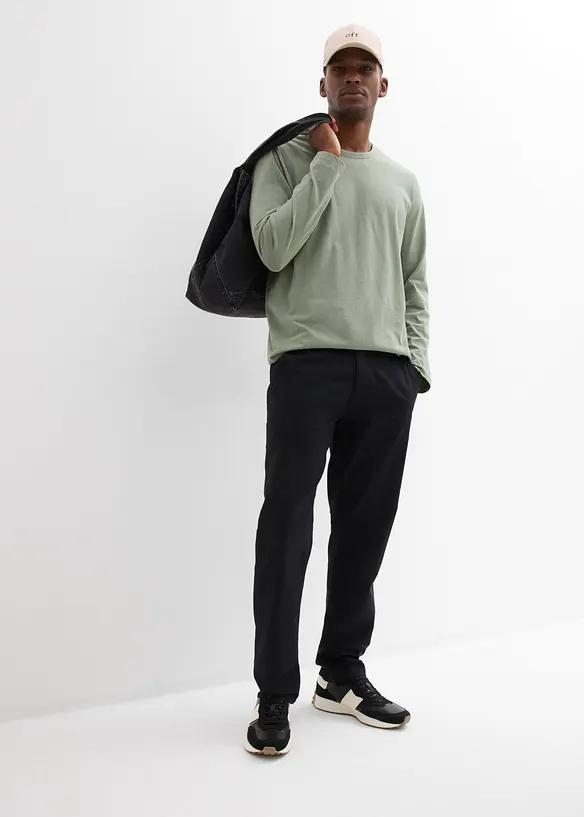 Pantalon chino regular en lin m&eacute;lang&eacute;, droit, bonprix
