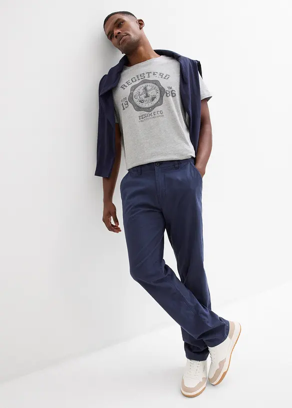 Pantalon chino regular en lin m&eacute;lang&eacute;, droit, bonprix