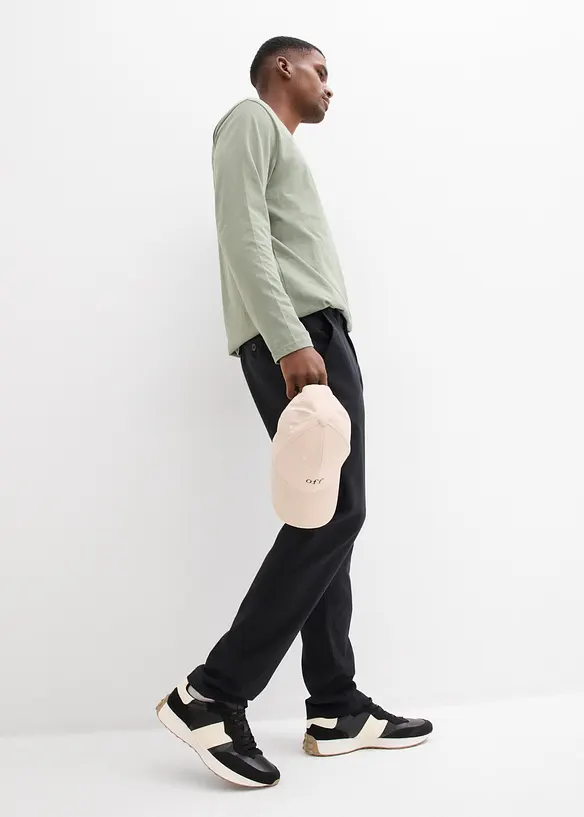 Pantalon chino regular en lin m&eacute;lang&eacute;, droit, bonprix