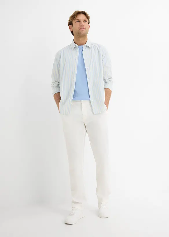 Pantalon chino regular en lin m&eacute;lang&eacute;, droit, bonprix