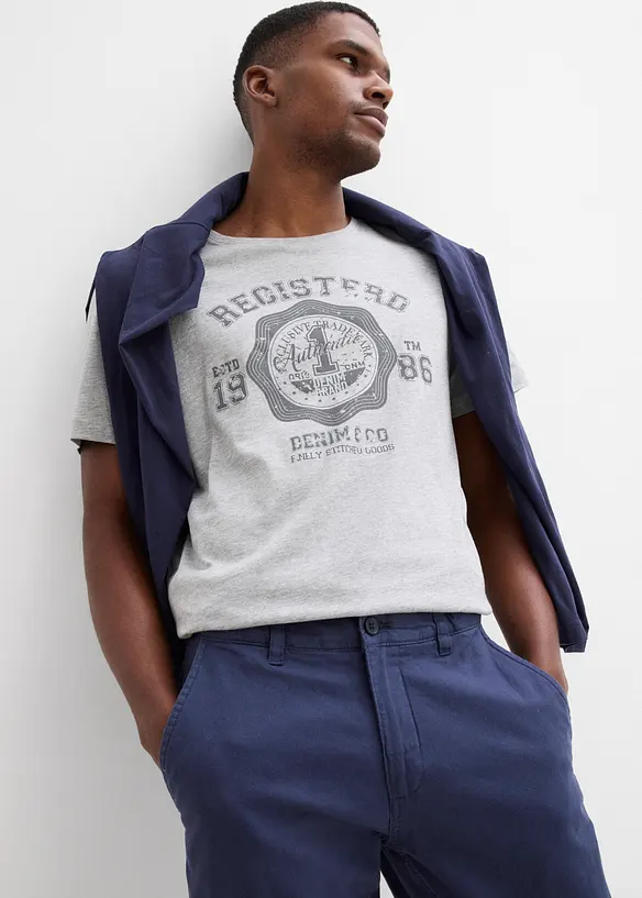 Pantalon chino regular en lin m&eacute;lang&eacute;, droit, bonprix