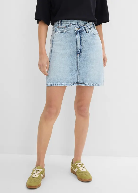 Jupe en jean &agrave; fermeture d&eacute;cal&eacute;e asym&eacute;trique, bonprix
