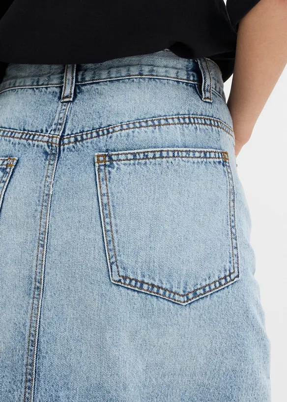 Jupe en jean &agrave; fermeture d&eacute;cal&eacute;e asym&eacute;trique, bonprix