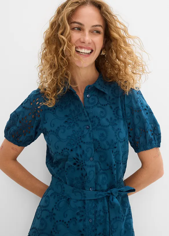 Robe chemise en broderie anglaise, 100% coton, bonprix