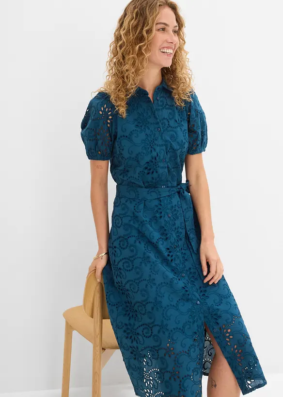Robe chemise en broderie anglaise, 100% coton, bonprix