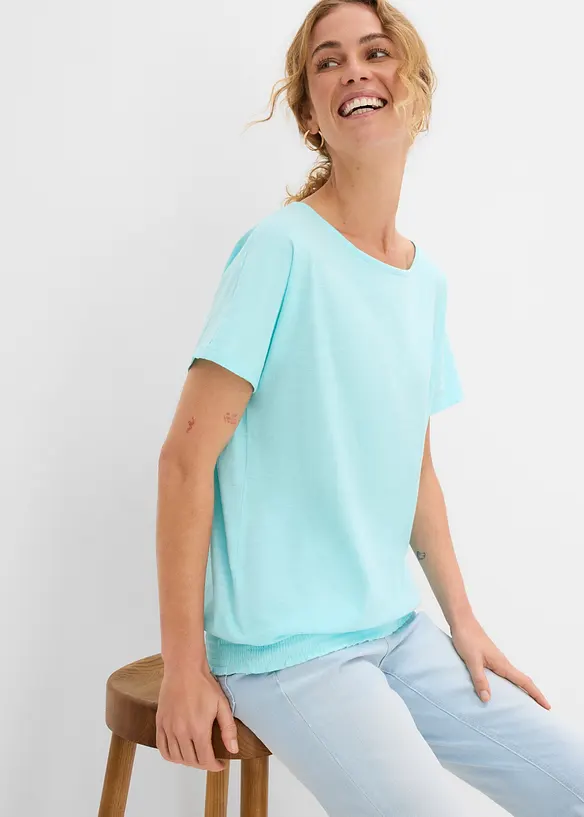 T-shirt en fil flamm&eacute; avec base smock&eacute;e, bonprix