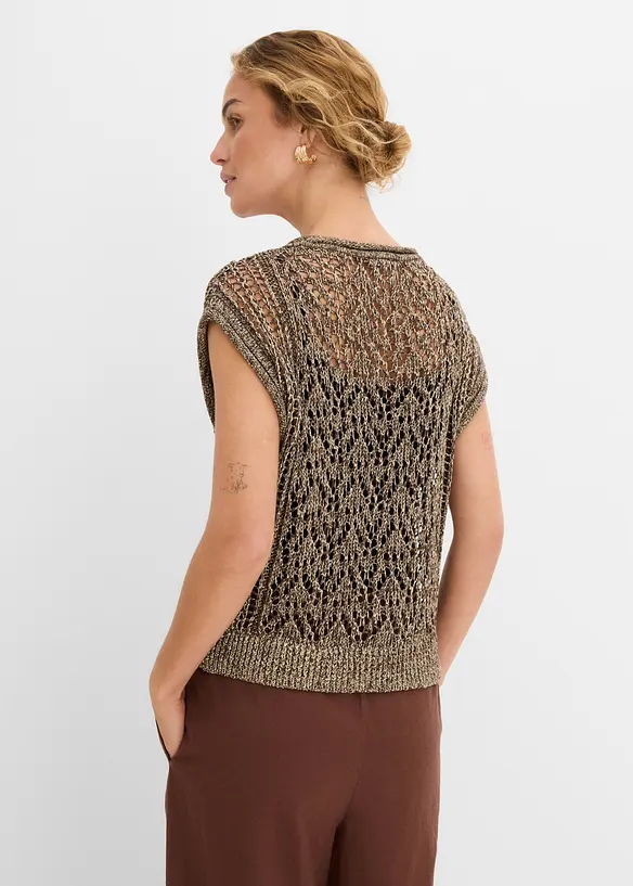 Ajour-Strickweste mit Viskose und Glitzergarn, bonprix