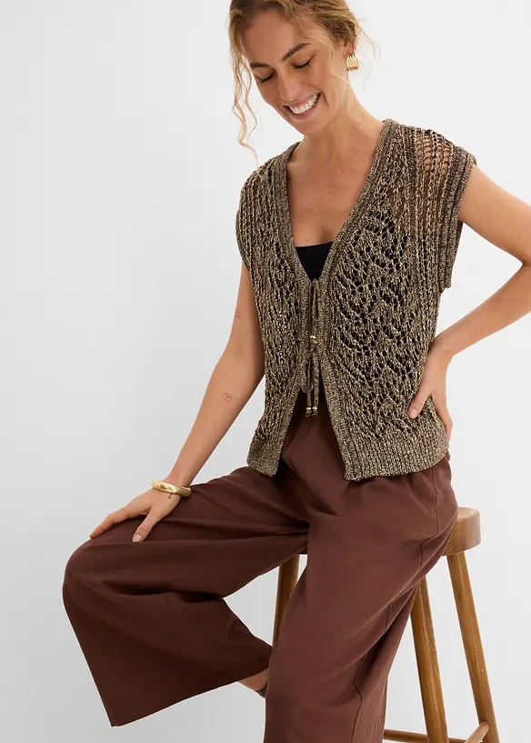 Ajour-Strickweste mit Viskose und Glitzergarn, bonprix