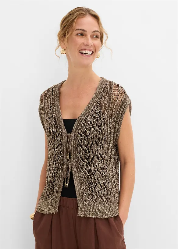 Ajour-Strickweste mit Viskose und Glitzergarn, bonprix