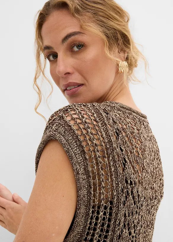 Ajour-Strickweste mit Viskose und Glitzergarn, bonprix