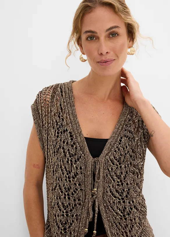 Ajour-Strickweste mit Viskose und Glitzergarn, bonprix