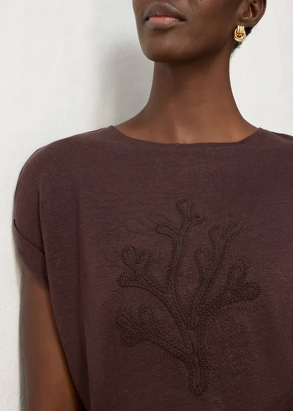 T-Shirt aus reinem Leinen mit Stickerei, bonprix