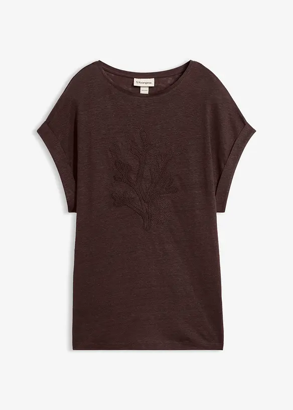 T-Shirt aus reinem Leinen mit Stickerei, bonprix