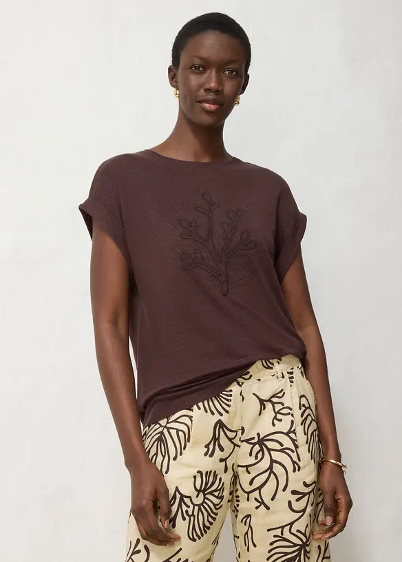 T-Shirt aus reinem Leinen mit Stickerei, bonprix