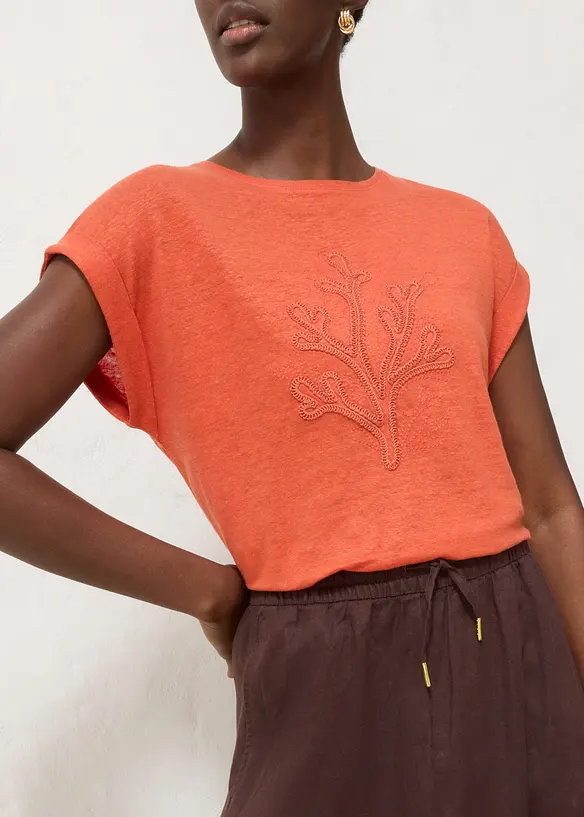 T-Shirt aus reinem Leinen mit Stickerei, bonprix