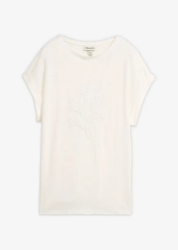 T-shirt 100% lin avec broderie, bonprix
