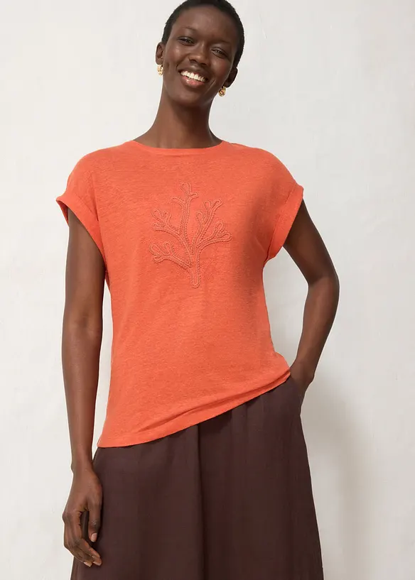 T-Shirt aus reinem Leinen mit Stickerei, bonprix