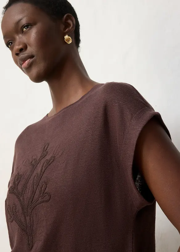 T-Shirt aus reinem Leinen mit Stickerei, bonprix