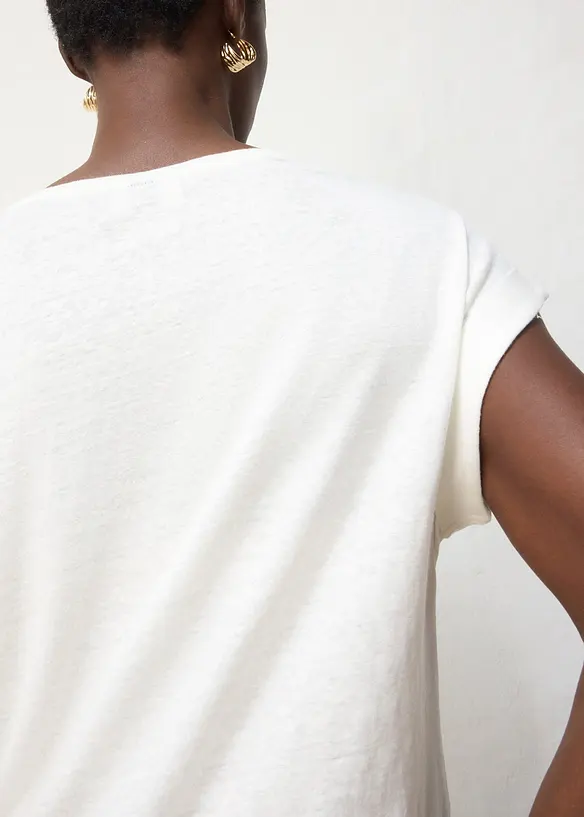T-shirt 100% lin avec broderie, bonprix