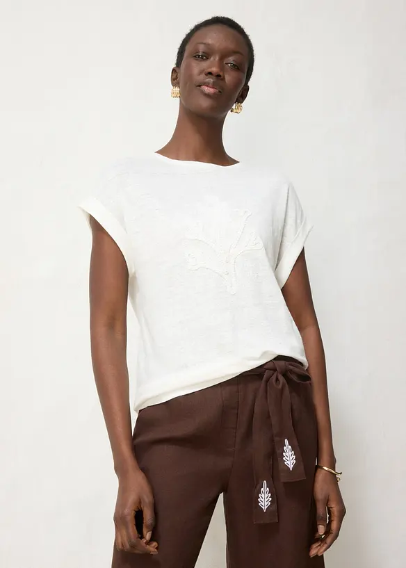 T-shirt 100% lin avec broderie, bonprix