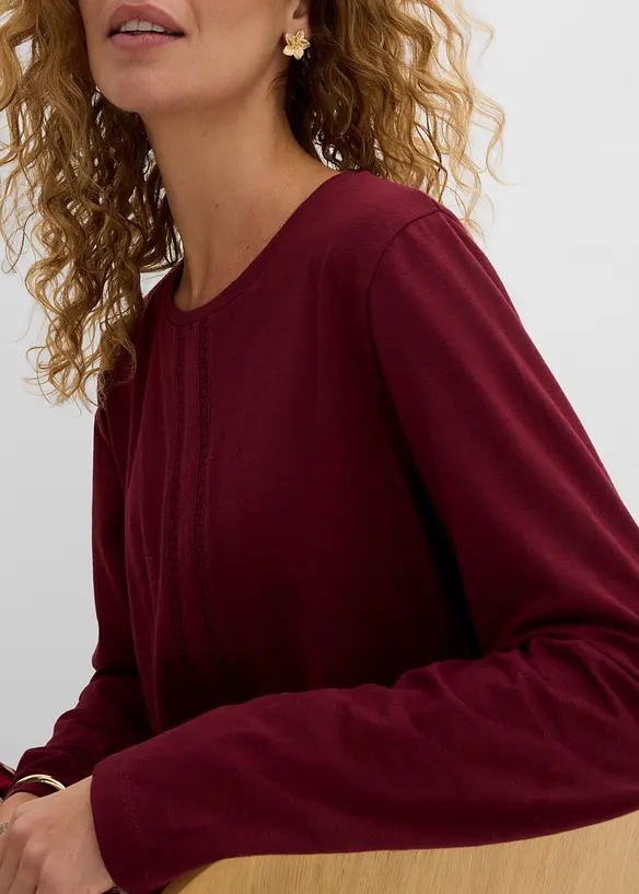 T-shirt &agrave; dentelle 100% coton, bonprix