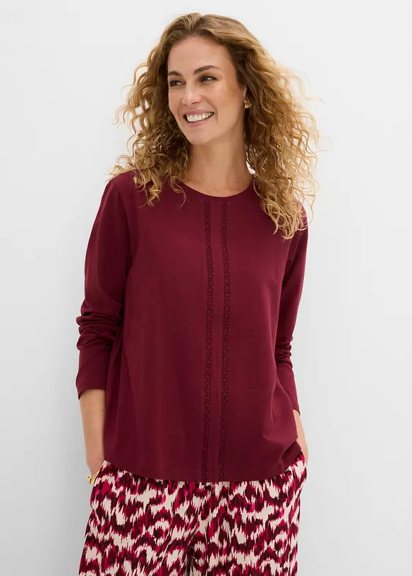 T-shirt &agrave; dentelle 100% coton, bonprix