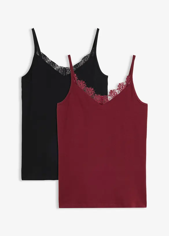 Lot de 2 tops &agrave; dentelle, bonprix