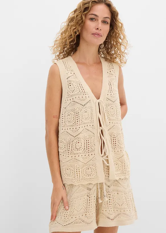 Ajour-Strickweste aus Baumwoll-Mix, bonprix