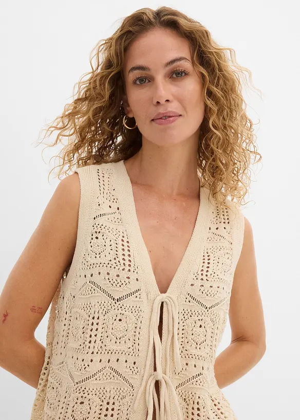 Ajour-Strickweste aus Baumwoll-Mix, bonprix