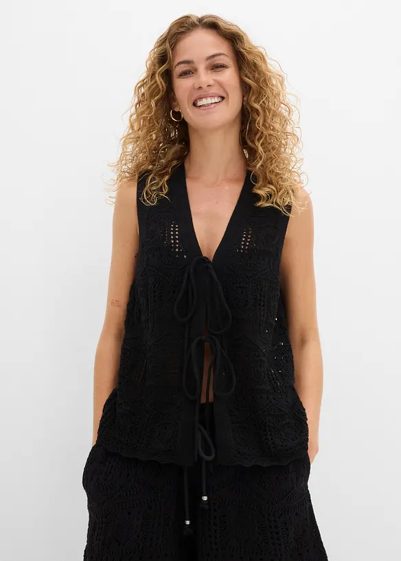 Gilet en maille ajour&eacute;e, bonprix