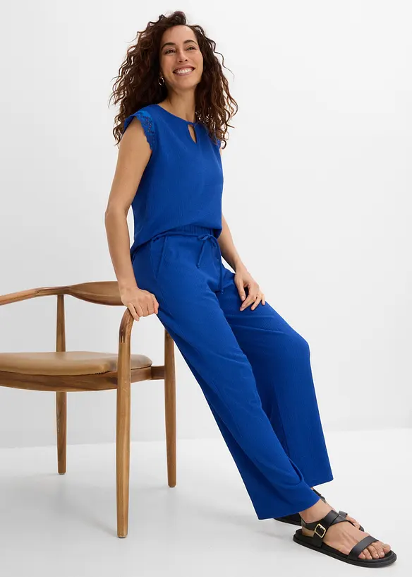Pantalon en jersey cr&ecirc;pe textur&eacute;, bonprix