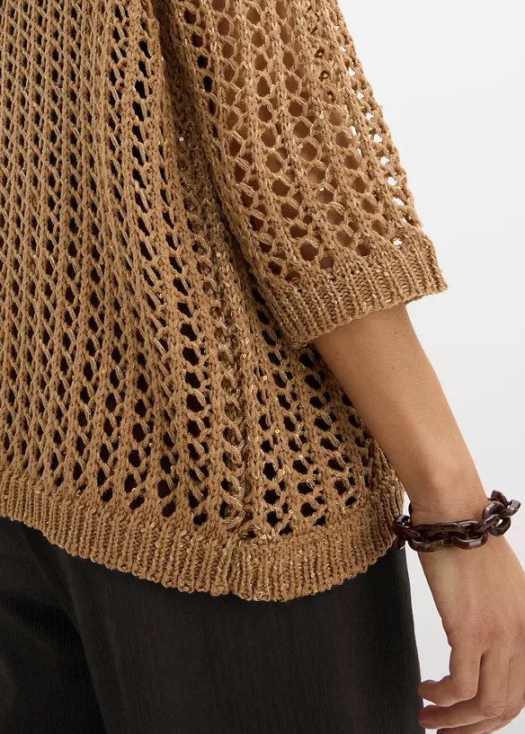 Ajour-Strickjacke mit Pailletten, bonprix
