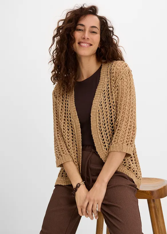 Ajour-Strickjacke mit Pailletten, bonprix
