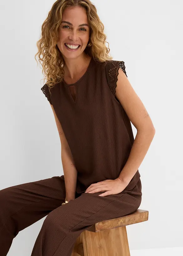 &Auml;rmelloses Shirt aus strukturiertem Cr&ecirc;pe, bonprix