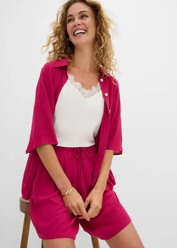 Short en viscose textur&eacute;e &agrave; taille &eacute;lastiqu&eacute;e, bonprix