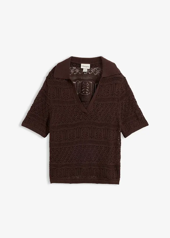 Ajour-Polo-Pullover mit Baumwollanteil, bonprix