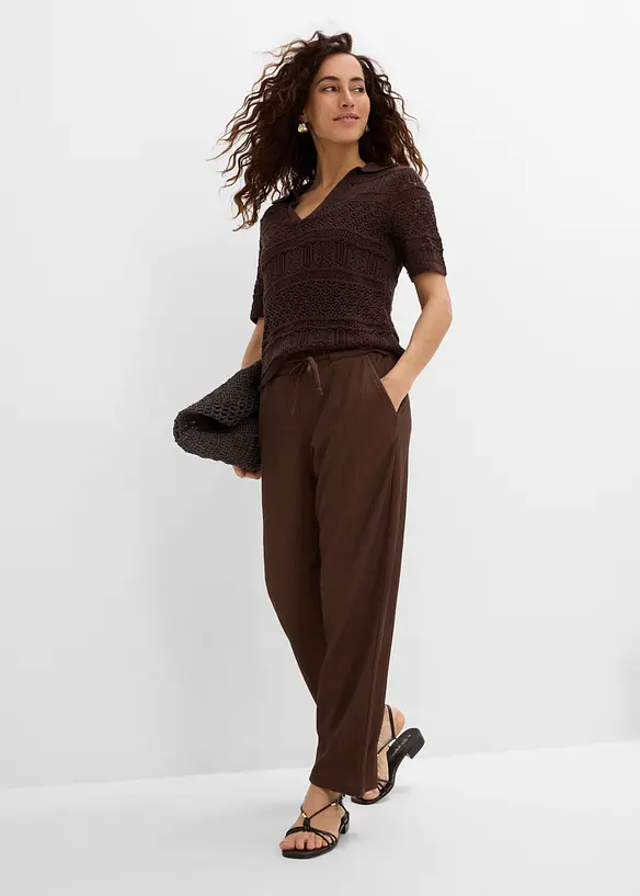 Ajour-Polo-Pullover mit Baumwollanteil, bonprix