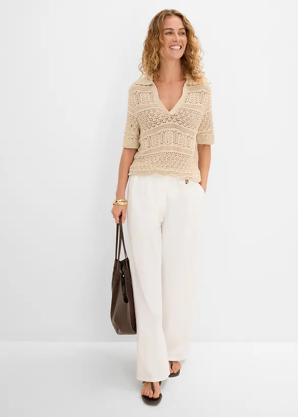 Pull ajour&eacute; &agrave; col polo, bonprix
