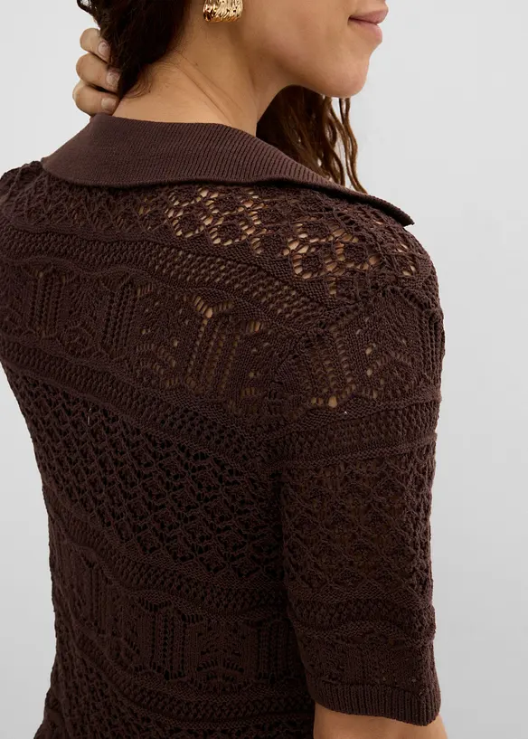 Ajour-Polo-Pullover mit Baumwollanteil, bonprix