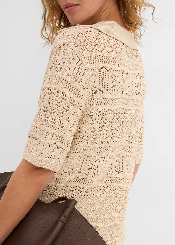 Pull ajour&eacute; &agrave; col polo, bonprix