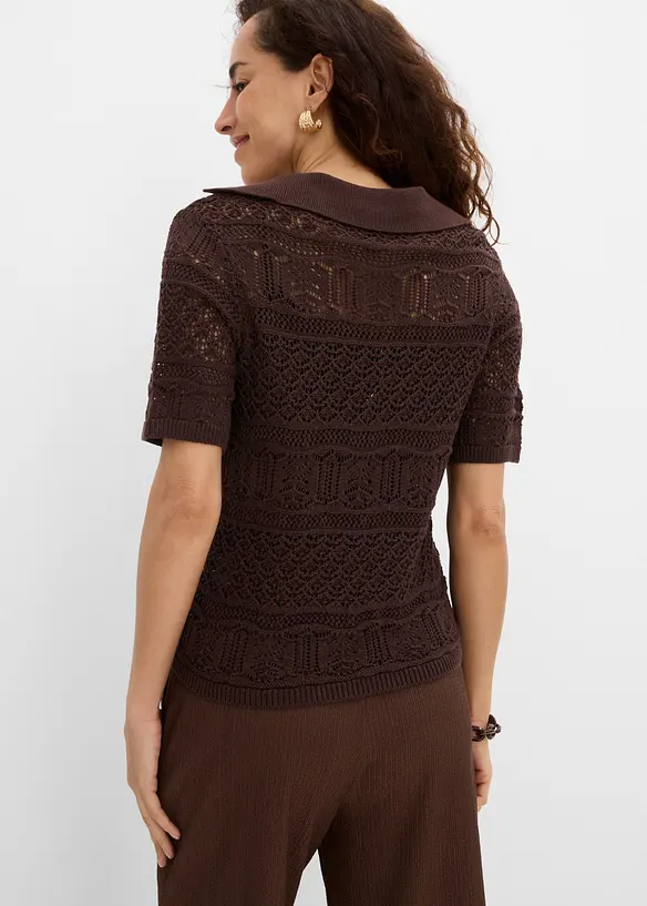 Ajour-Polo-Pullover mit Baumwollanteil, bonprix