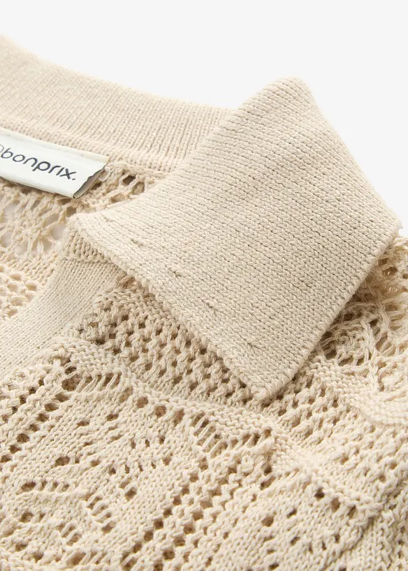 Pull ajour&eacute; &agrave; col polo, bonprix